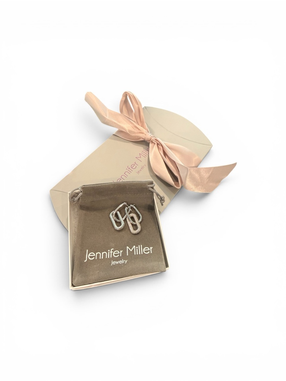 NWOT Jennifer Miller  white gold plated detachable drop link earrings pouch/box